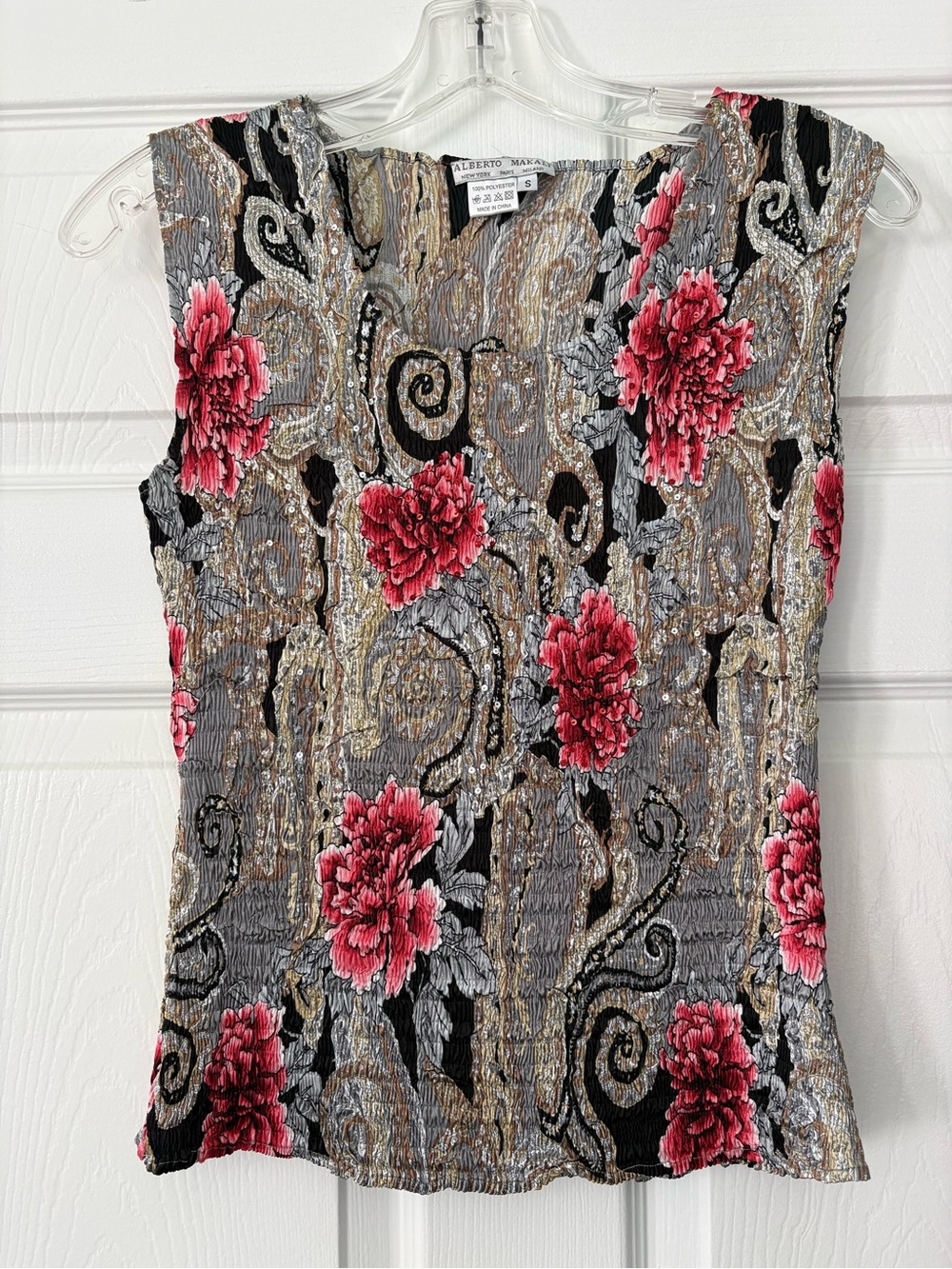 Alberto Makali crinkle art to wear tank top multicolored small sequined stretchy